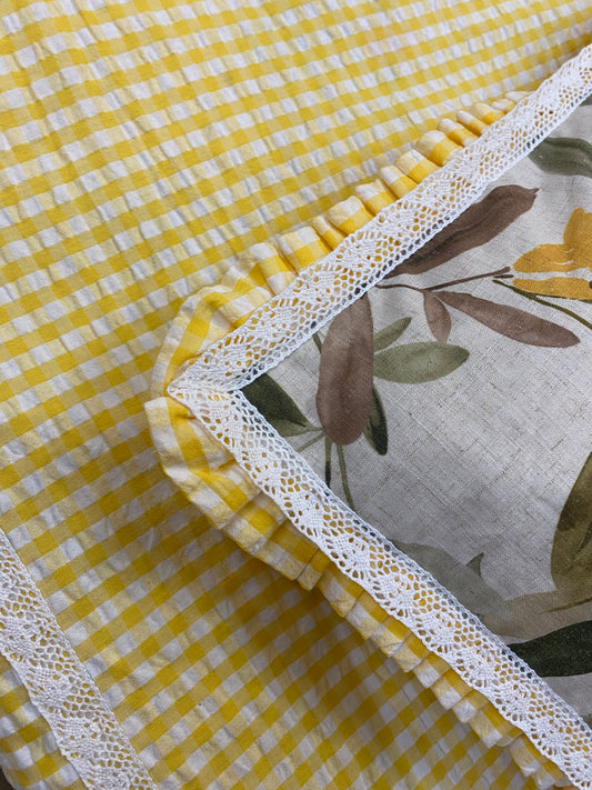 Bedsheet - Yellow Checks (Bedsheet + 2 Designer Pillowcases)