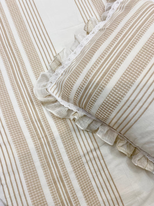 Bedsheet - Beige Lines (Bedsheet + 2 Designer pillowcases)