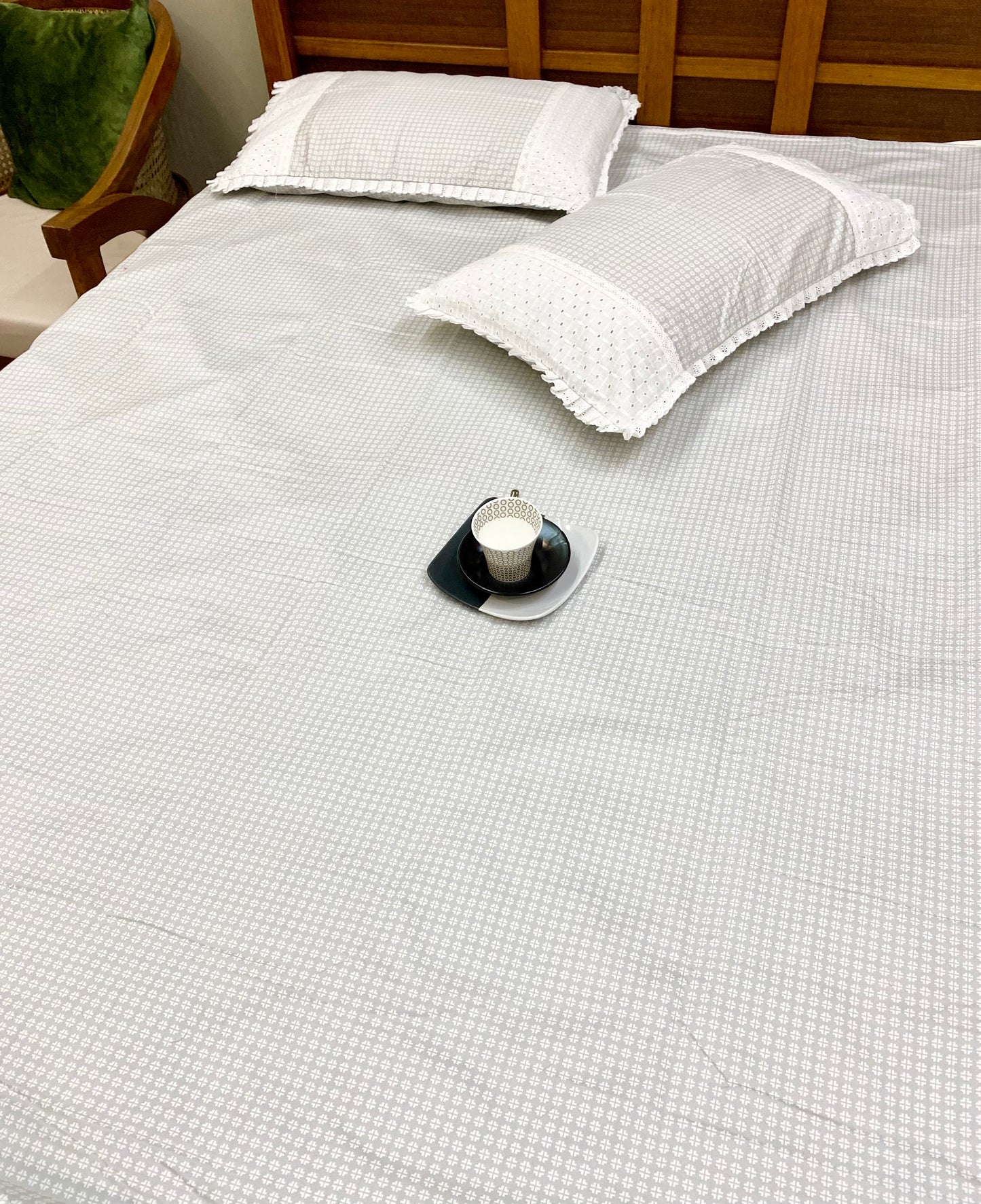 Bedsheet - Grey Geometric (Bedsheet + 2 Designer Pillowcases)
