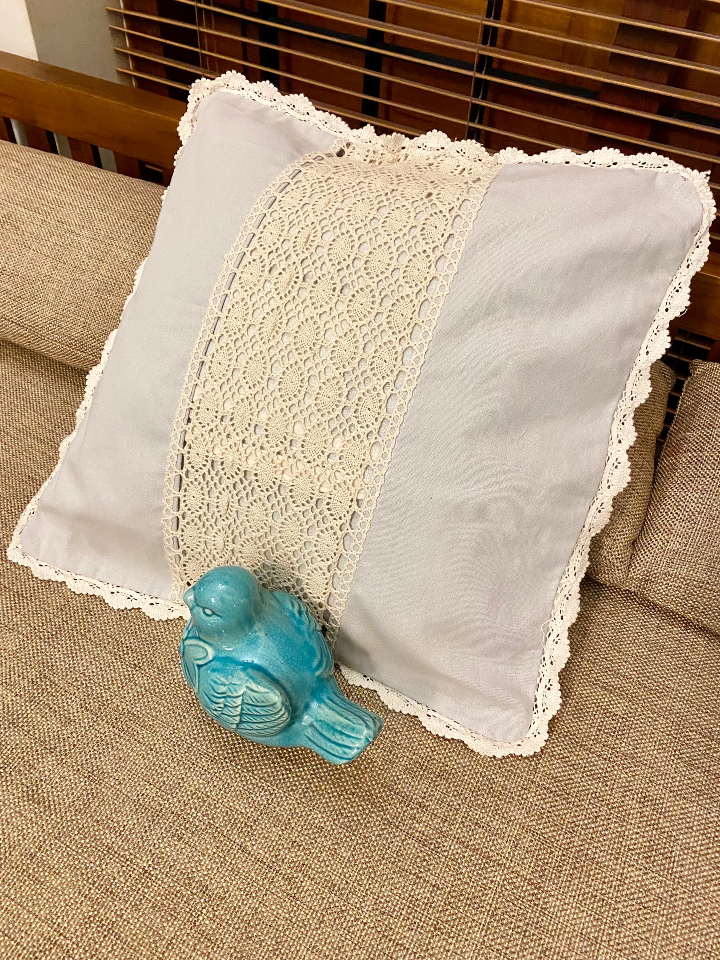 Cushion Cover - Ash & Beige Crochet (Cushion Cover)